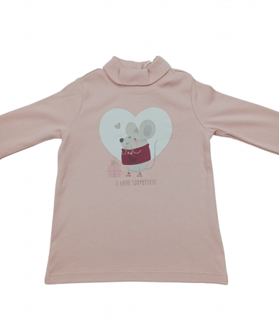 Bluza copii, OVS, cu guler inalt, imprimeu animal, bumbac, Roz pudrat, 80 cm, 12-18 cm [1]
