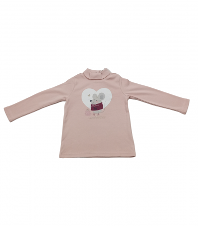 Bluze copii - Bluza copii, OVS, cu guler inalt, imprimeu animal, bumbac, Roz pudrat, 80 cm, 12-18 cm