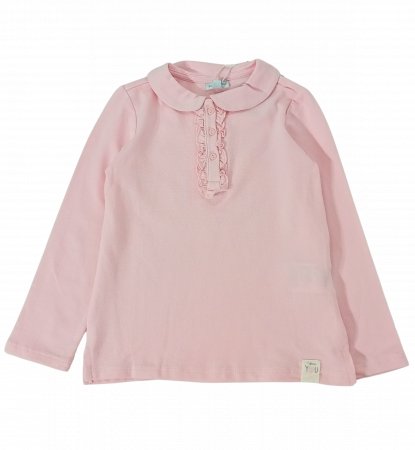 Bluza fete, cu guler rotunjit, nasturi si volanase, OVS, 100% bumbac, Roz, 92 cm, 24-30 luni [1]