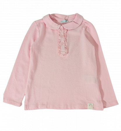 Bluze copii - Bluza fete, cu guler rotunjit, nasturi si volanase, OVS, 100% bumbac, Roz, 98 cm, 30-36 luni