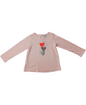 Bluze copii - Bluza fete cu inimi, OVS, bumbac organic, roz, 80 cm, 12-18 luni