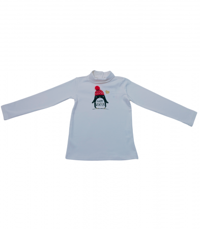 Bluze copii - Bluza fete, OVS, pinguin, bumbac, alb, 98 cm, 2-3 ani