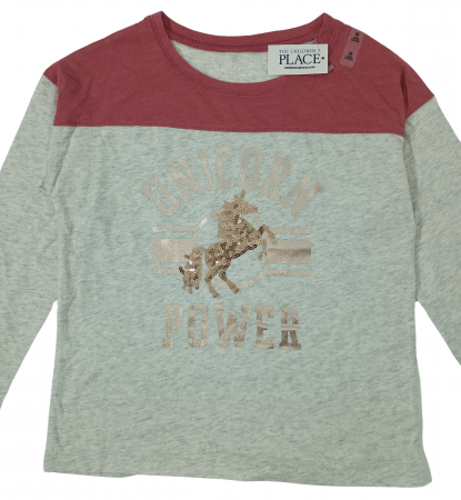 Bluza fete maneca lunga, The Children's PLACE, Unicorn power, Bumbac si poliester, 7-8 ani, M, [2]