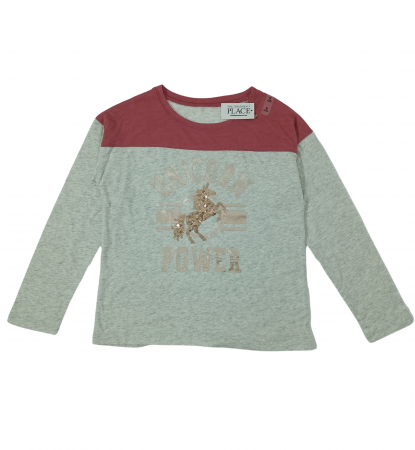 Bluze copii - Bluza fete maneca lunga, The Children's PLACE, Unicorn power, Bumbac si poliester, 7-8 ani, M,