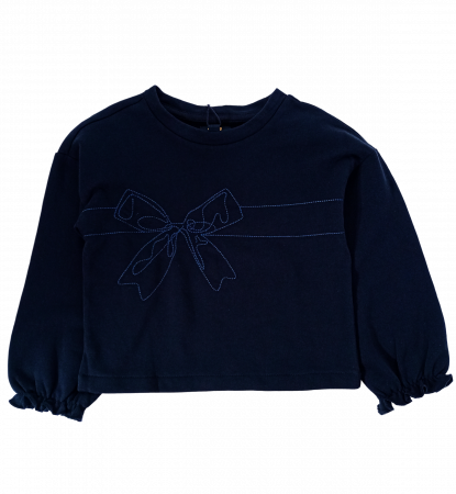 Bluze copii - Bluza fete OVS - Fundă Brodată, Mâneci Elastice cu Volănașe, Bumbac 100%, Albastru Închis,