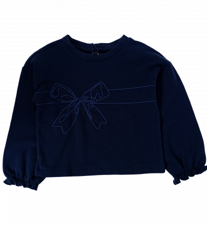Bluza fete OVS - Fundă Brodată, Mâneci Elastice cu Volănașe, Bumbac 100%, Albastru Închis, [3]