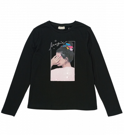 Bluza fete, OVS, imprimeu grafic cu paiete, Bumbac organic, 11-12 ani [2]