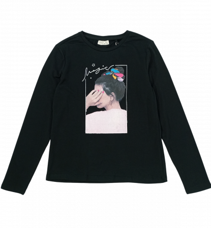Bluze copii - Bluza fete, OVS, imprimeu grafic cu paiete, Bumbac organic, 11-12 ani