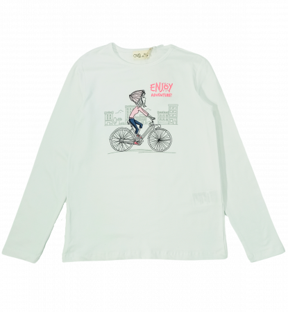 Bluze copii - Bluza fete, OVS, imprimeu grafic, Enjoy adventure, bumbac si elastan, 9-10 ani