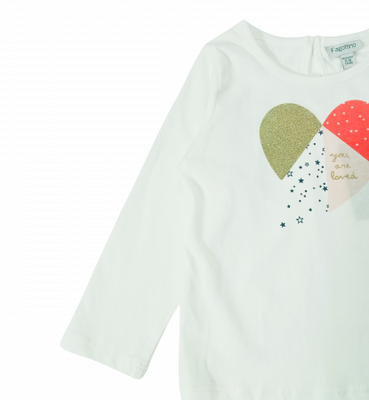 Bluza fete, OVS, Imprimeu grafic Inima, Bumbac organic, Alb, 80 CM, 12-18 luni [2]