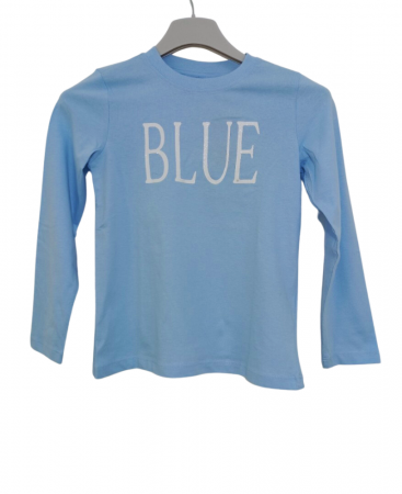 Bluze copii - Bluza fete, OVS, imprimeu text, bumbac, albastru deschis, 128 cm, 7-8 ani