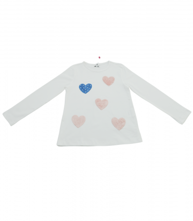 Bluze copii - Bluza fete , OVS, inimioare plusate, bumbac, alb, 116 cm, 5-6 ani