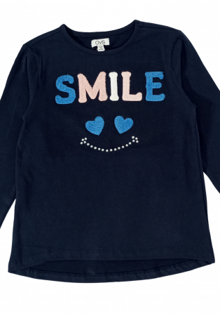 Bluza fete, OVS, SMILE, Bumbac si elastan, Albastru inchis, 122 CM, 6-7 ani [1]