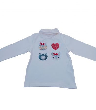 Bluza fetite, OVS, guler inalt si paiete, bumbac/elastan, Alb , 74 cm, 9-12 luni [1]