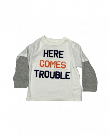 Bluze copii - Bluza baieti, The Children's PLACE, imprimeu text, Bumbac, Alb, 68-74 cm, 6-9 luni