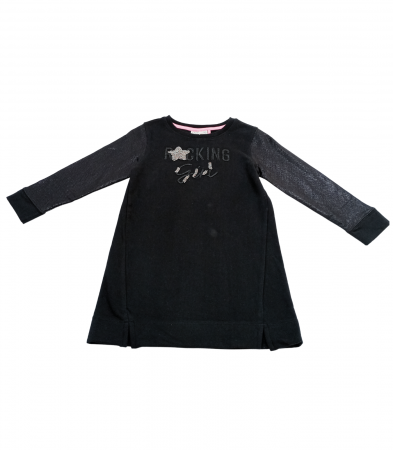 Bluze copii - Bluza lunga fete,OVS, text brodat cu margele, bumbac BIO, Negru,104 cm, 3-4 ani