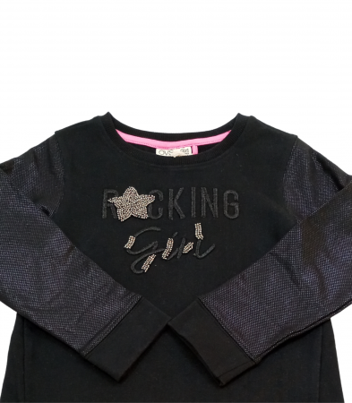Bluza lunga fete,OVS, text brodat cu margele, bumbac BIO, Negru,104 cm, 3-4 ani [1]