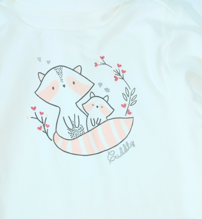 Bluza pe gat fete, OVS, imprimeu ratoni, Bumbac organic, Alb laptos, 98 cm, 2-3 ani [1]