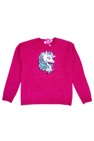 Bluza pentru fete, The Children's PLACE, unicorn cu paiete, tricotat, Poliester, Fucsia, 140-152 cm, 11-12 ani [1]