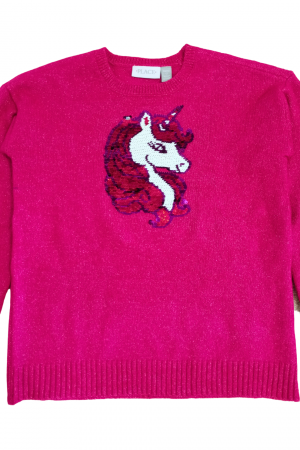 Bluza pentru fete, The Children's PLACE, unicorn cu paiete, tricotat, Poliester, Fucsia, 140-152 cm, 11-12 ani [3]