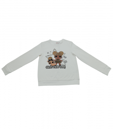Bluza sport, LOL, imprimeu personaj, glitter, bumbac/elastan, Alb, 128 CM, 7-8 ani [1]