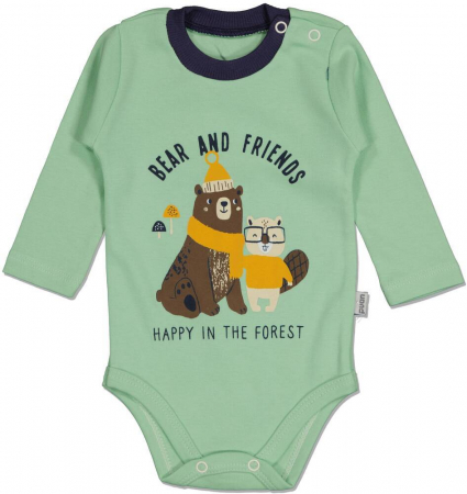 Imbracaminte copii - Body baieti , Puan baby,Bear and friends, Bumbac, Verde, 68 cm, 6-9 luni