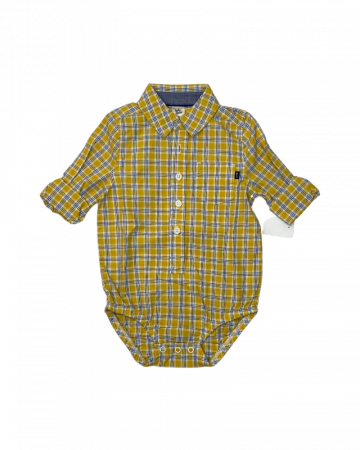 Body-uri copii - Body baieti, Oshkosh, tip camasa, carouri, Bumbac, Galben, 76-81 cm, 18 luni