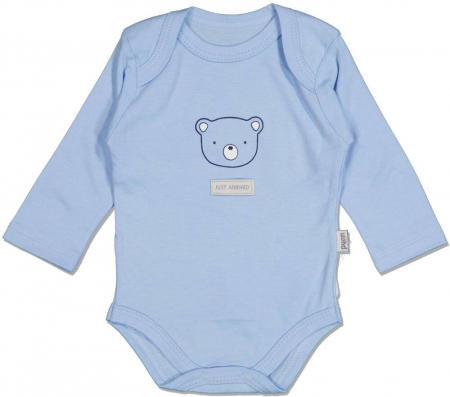 Body-uri copii - Body baieti, Puan Baby, Bear - Just arrived, Bumbac, Albastru deschis, 56 cm, 1-3 luni