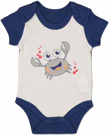 Body-uri copii - Body baieti, Veo, Crab, Bumbac, Albastru inchis, 56 cm, 1-3 luni