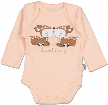 Body-uri copii - Body fete, Puan Baby, cu caprioare - Special friends, bumbac, Roz pudrat, 56 CM, 1-3 luni
