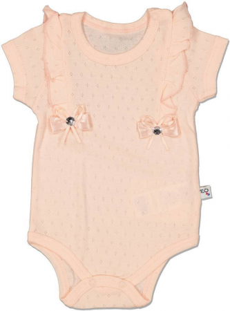 Body-uri copii - Body fete, Veo, cu fundite, Bumbac, Somon, 56 cm,1-3 luni