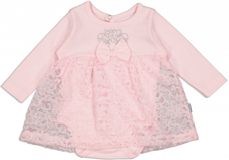 Body-uri copii - Body fete, Puan Baby, tip fustita, Daddy's little girl, Bumbac si poliester, Roz, 80 cm, 12-18 luni