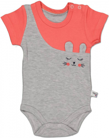 Body-uri copii - Body fete, VEO, cu urechi de iepuras, Bumbac, Pomegranate, 74 cm, 9-12 luni