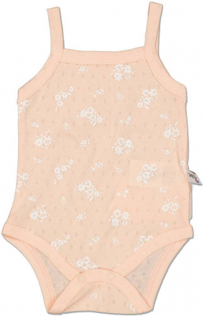 Body-uri copii - Body fara maneci, fete, VEO, cu floricele albe, Bumbac, Somon, 68 cm, 6-9 luni