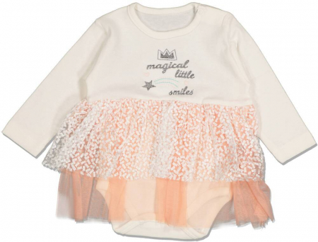 Body-uri copii - Body fete, Puan Baby, tip fustita Magical little smiles, Bumbac si poliester, Bicolor, 80 cm, 12-18 luni