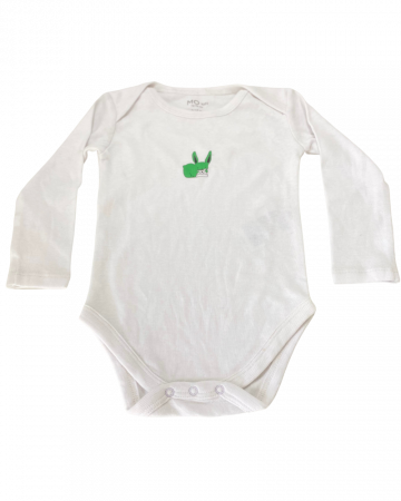 Body-uri copii - Body unisex cu mÃ¢neca lunga alb cu Verde 9-12 luni