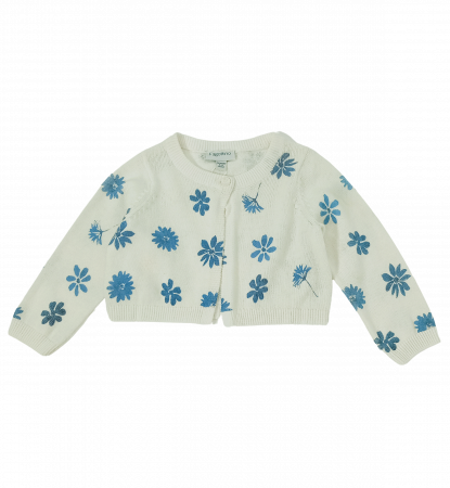 Pulovere si cardigane copii - Bolero bebelusi, OVS, model tricotat, imprimeu cu flori, Bumbac pur, 3-6 luni