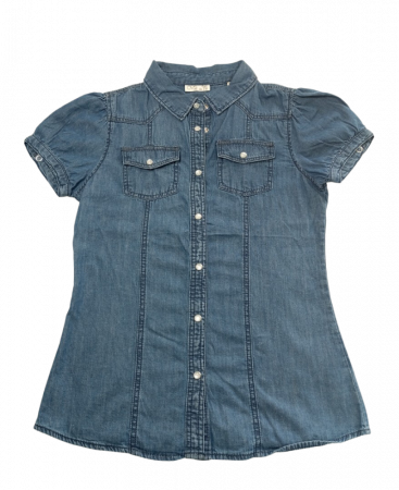 Camasi copii - Camasa blugi pentru fete, OVS, Bumbac, Albastru, 140 CM, 9-10 ani