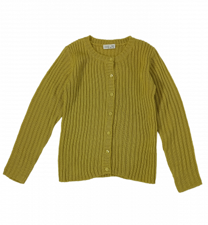 Pulovere si cardigane copii - Cardigan fete tricotat, OVS, tricot in dungi verticale si inchidere completa pe nasturi, Acril, 3-4 ani