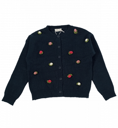 Pulovere si cardigane copii - Cardigan tricotat fete, OVS, flori multicolore tricotate, Acryl si poliester, 6-7 ani