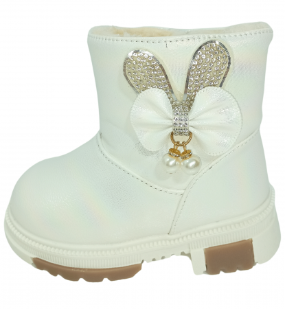 Ghete si cizme copii - Cizme impermeabile si imblanite fete, White Ribbon, efect holografic,