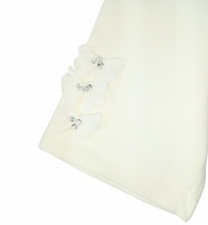 Colanti pentru fetite, OVS, Leggings, aplicatii decorative florale cu pietricele, Bumbac elastic, Alb laptos, 140 cm, 9-10 ani [2]