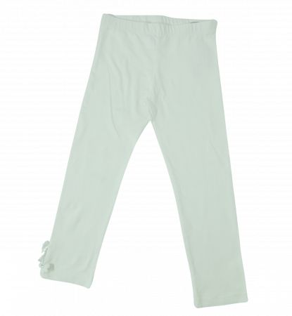 Imbracaminte copii - Colanti pentru fetite, OVS, Leggings, aplicatii decorative florale cu pietricele, Bumbac elastic, Alb laptos, 140 cm, 9-10 ani
