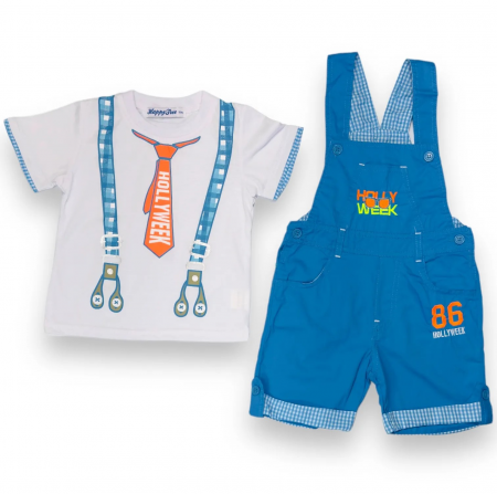 Compleuri copii - Compleu băieți vară set 2 piese - Salopetă și Tricou, Happy Tree