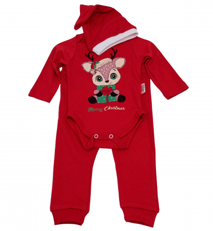 Compleuri copii - Compleu copii 3 piese Craciun, Merry Bamby, bumbac,