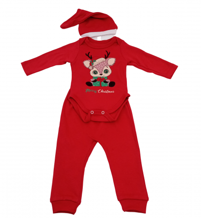 Compleu copii 3 piese Craciun, Merry Bamby, bumbac, [1]
