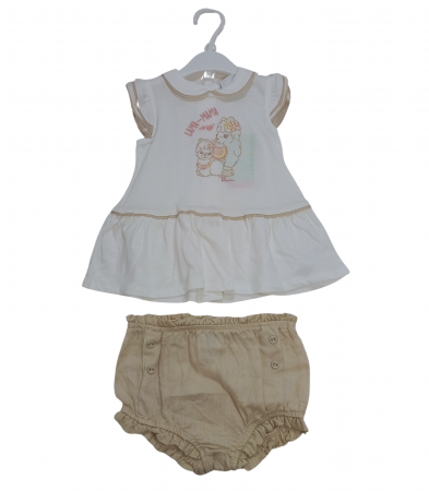 Compleuri copii - Compleu de vara fete, OVS, 2 piese, Lama brodata, Bumbac organic, Alb, 68 CM, 6-9 luni