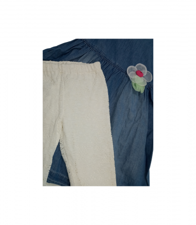 Compleu fete, OVS, rochie blugi si pantaloni cu dantela, Bumbac/Poliamida, Albastru cu alb, 92 CM, 2-3 ani [2]