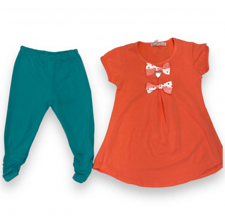 Compleuri copii - Compleu vara fete 2 piese, Happy Tree, Tricou si colanti, Bumbac,
