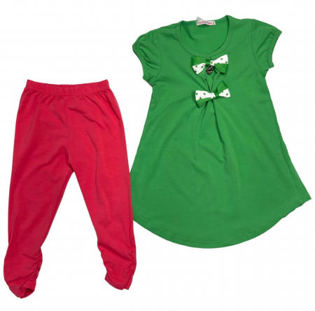 Compleuri copii - Compleu vara fete 2 piese, Happy Tree, Tricou si colanti, Bumbac,